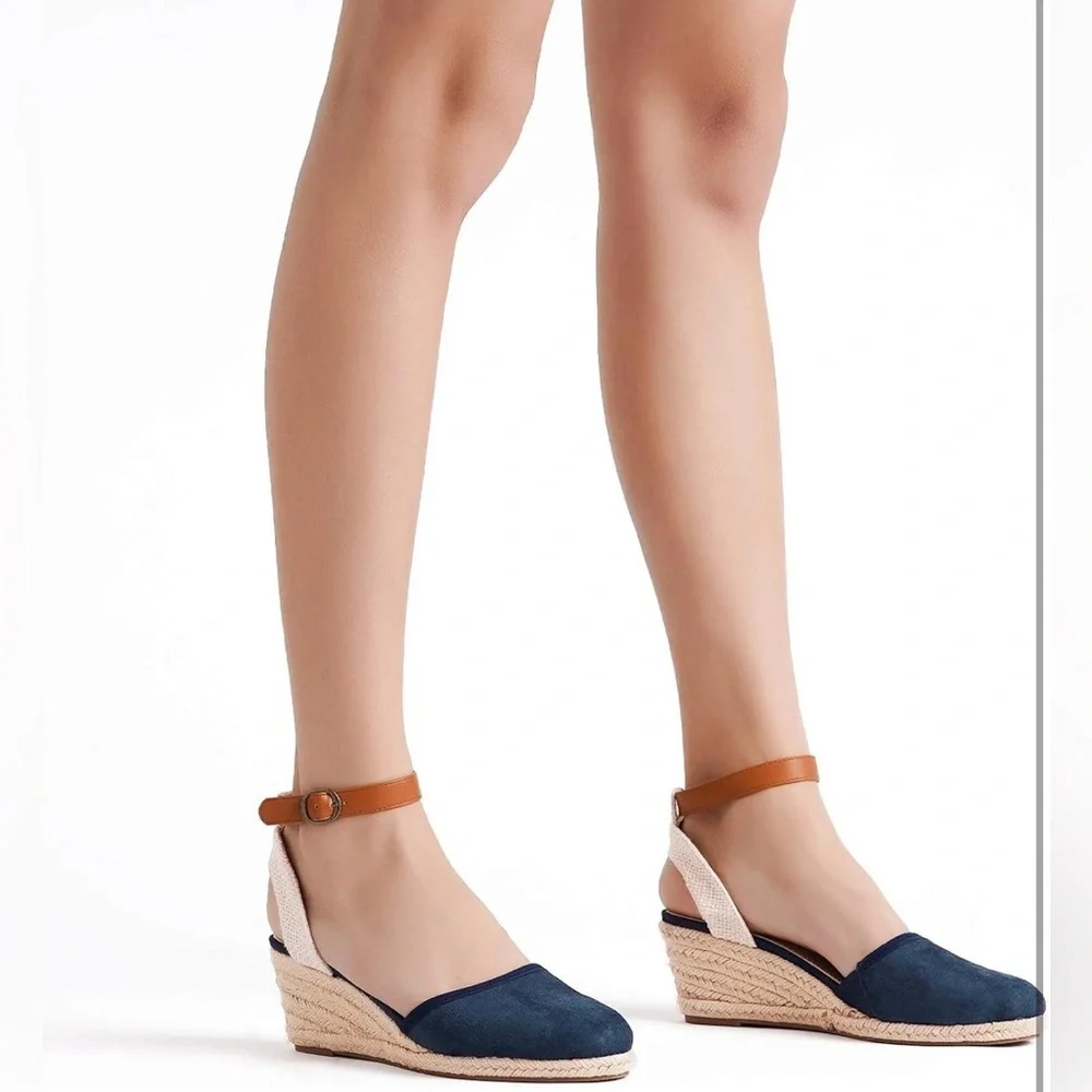 Dream Pairs Blue and Tan Espadrille Wedges